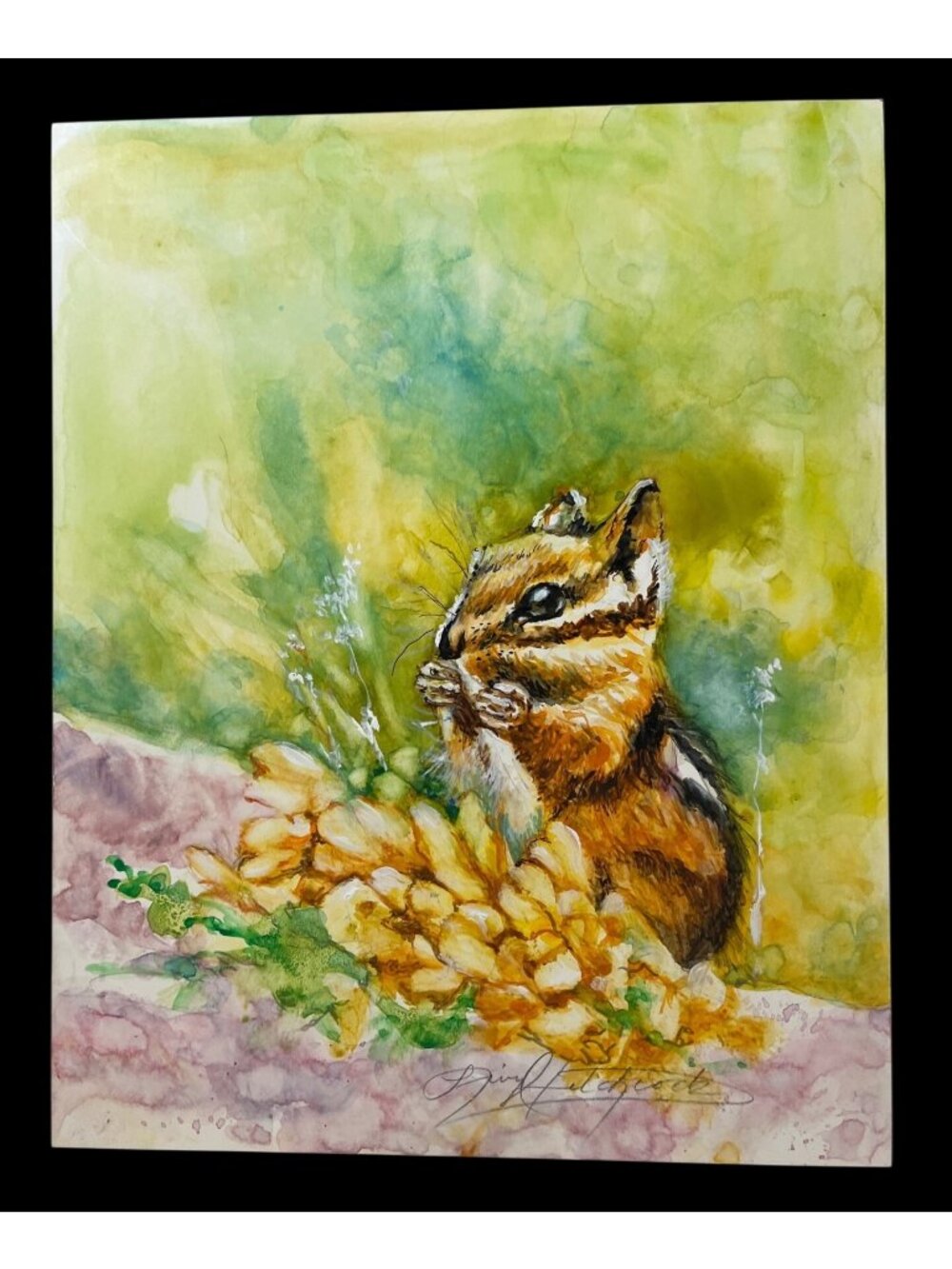 Chipmunk Watercolor Artwork On Premium Canvas Board Hand-Signed By Artist Vibran